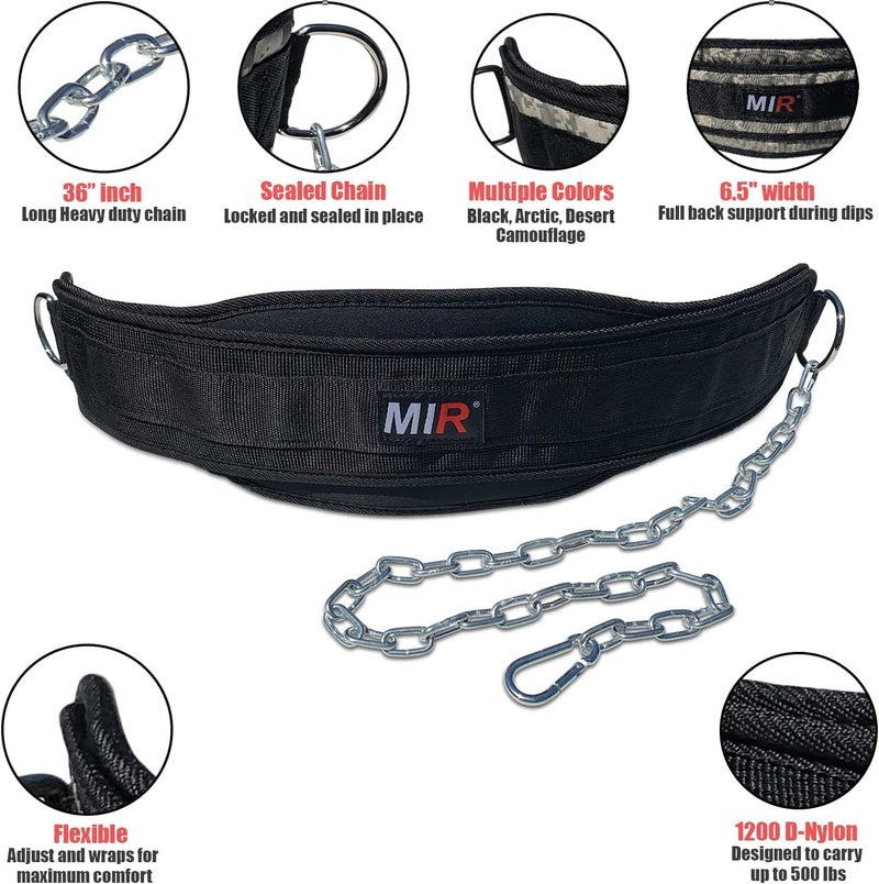 MIR Dip belt With 36" - 38" chain, 500lbs - 650lbs weight capacity, Weight lifting for dips and pullups - Image 3